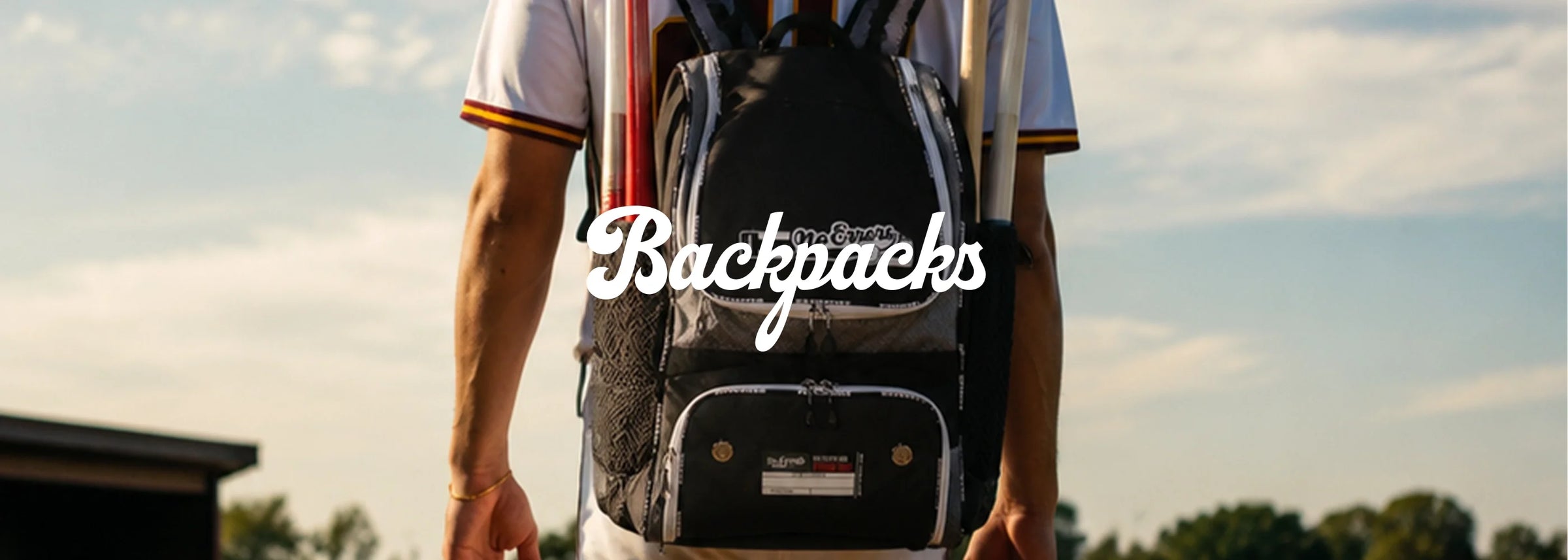 A lineup of durable baseball and softball backpacks displayed in multiple vibrant, uniform-matching colors.