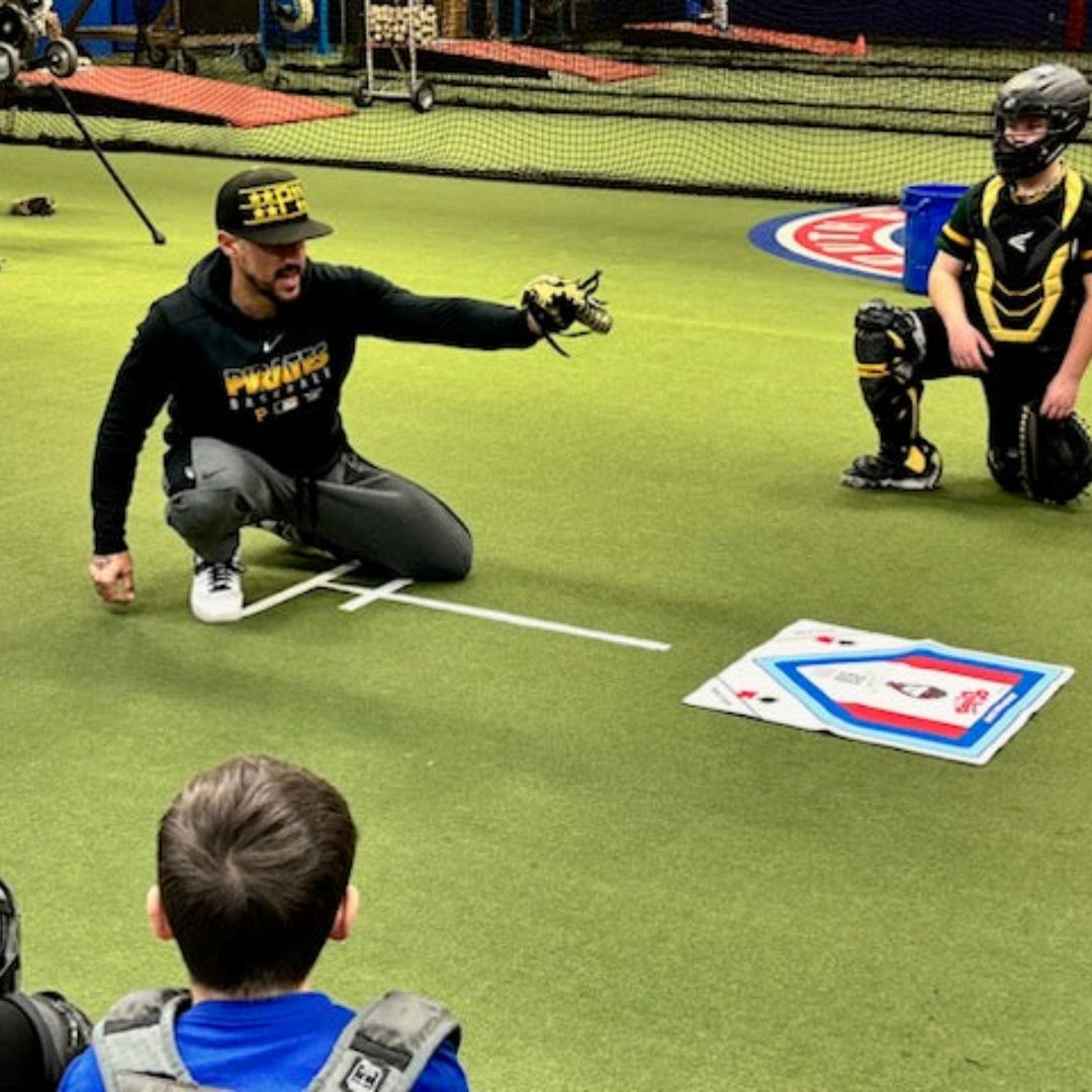 baseball Catching coach shows the correct way to frame a pitch
