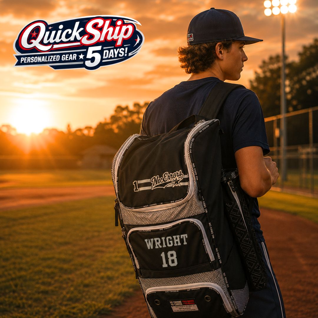Custom bags with name and number from No Errors QuickShip program delivers fast
