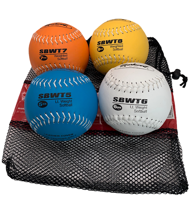 Markwort 12-Inch Weighted Training Softball Set Leather Cover - Set of 4 Balls