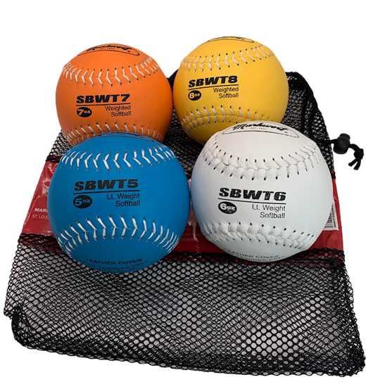 Markwort 12-Inch Weighted Training Softball Set Leather Cover - Set of 4 Balls