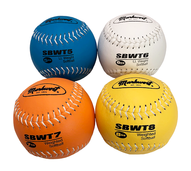 Markwort 12-Inch Weighted Training Softball Set Leather Cover - Set of 4 Balls