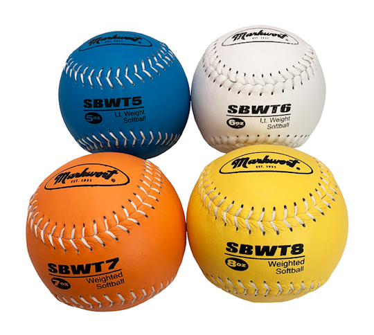 Markwort 12-Inch Weighted Training Softball Set Leather Cover - Set of 4 Balls