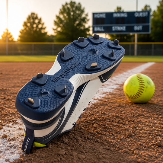 Navy and white metal spikes underside for Womens Softball 