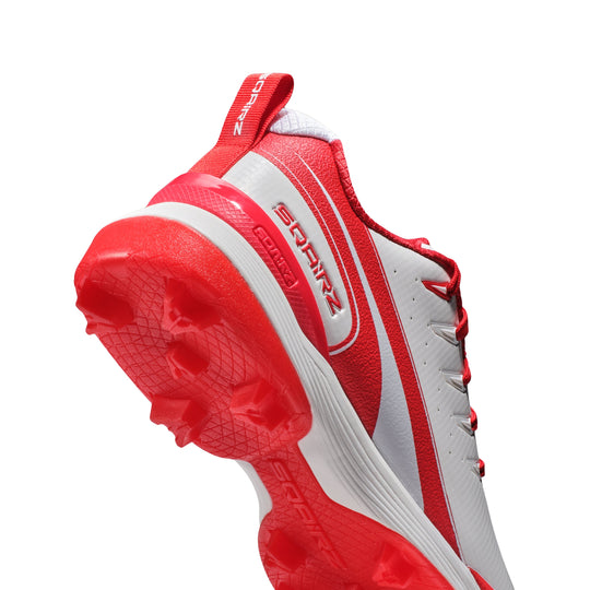 Sqairz molded cleat in Red and white for womens softball delivers comfort and superior traction