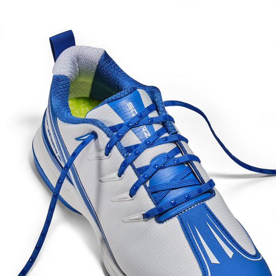 Royal Blue silicone nubs grip the shoe material and interlock against each other, ensuring the laces stay tightly secured