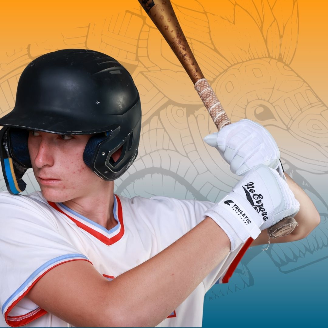 Baseball player wearing Dillo protective batting gloves designed for confidence and protection at the plate