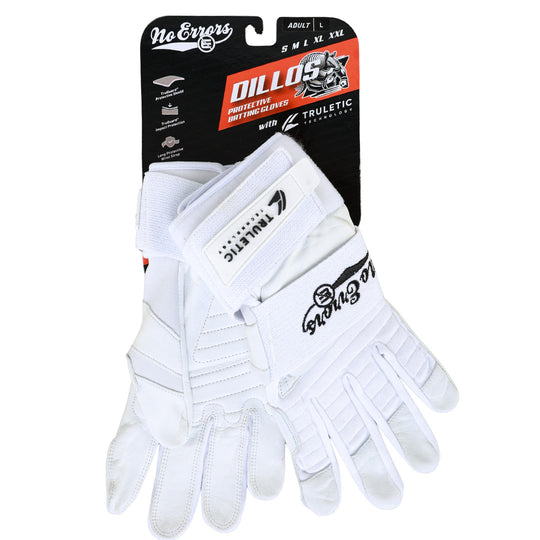Dillo protective batting gloves retail packaging featuring Truletic impact protection technology
