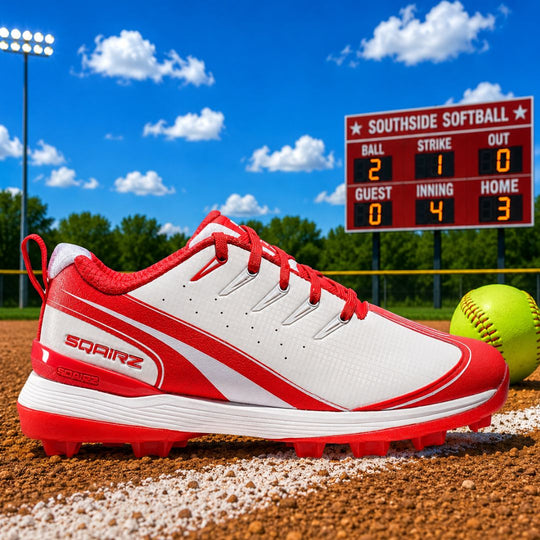 Sqairz wide toe box gives boys and girls more stability on the baseball and softball field 