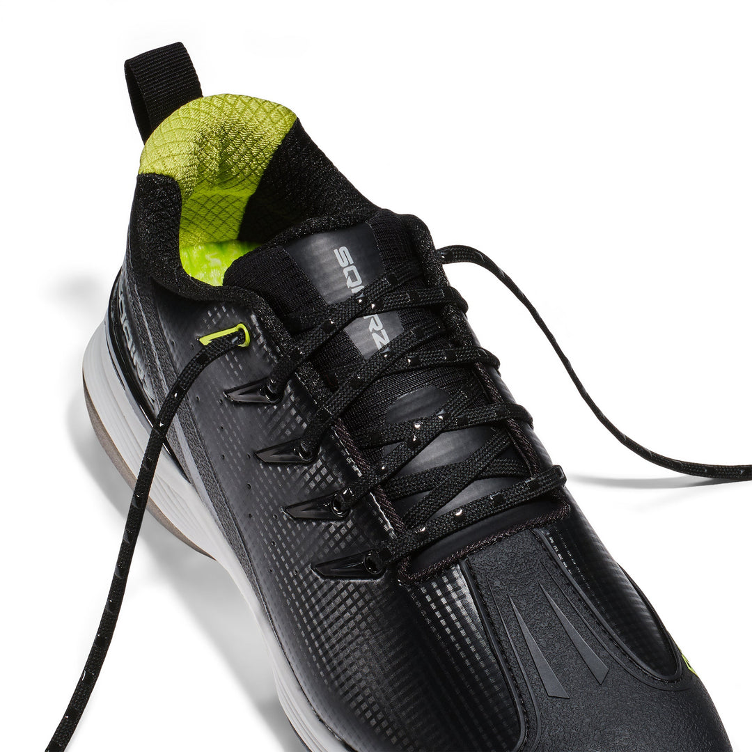 Close-up of the SQAIRZ Sta-Put Lacing System designed to keep baseball and softball players locked in for improved fit, balance, and performance.