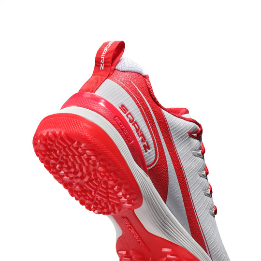 Close-up of the SQAIRZ youth baseball and softball turf shoe heel cup, engineered to provide a secure fit, all-day comfort, and stability during quick cuts, pivots, and explosive movements.