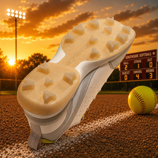 Heel cup on molded cleat in gray gives comfort and stability